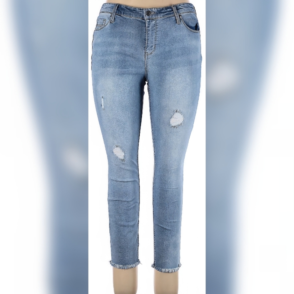 Buffalo David Bitton Light Blue Jess Rip & Repair Skinny Cropped Jeans